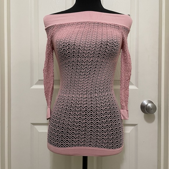 Arden B Tops - Vintage Arden B Fishnet Off Shoulder Pink Mesh Top Y2K Party Club USA NWT XS-M